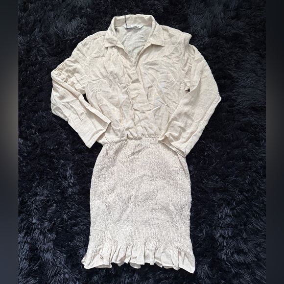NEW Zara Linen Dress with Ruffle Hem - Picture 3 of 9